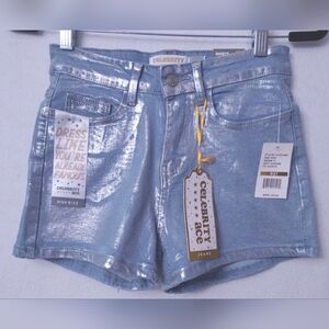 Celebrity Ace Shorts Juniors Woman's Size 5/27 Stretch Blue‎ Silver Metallic